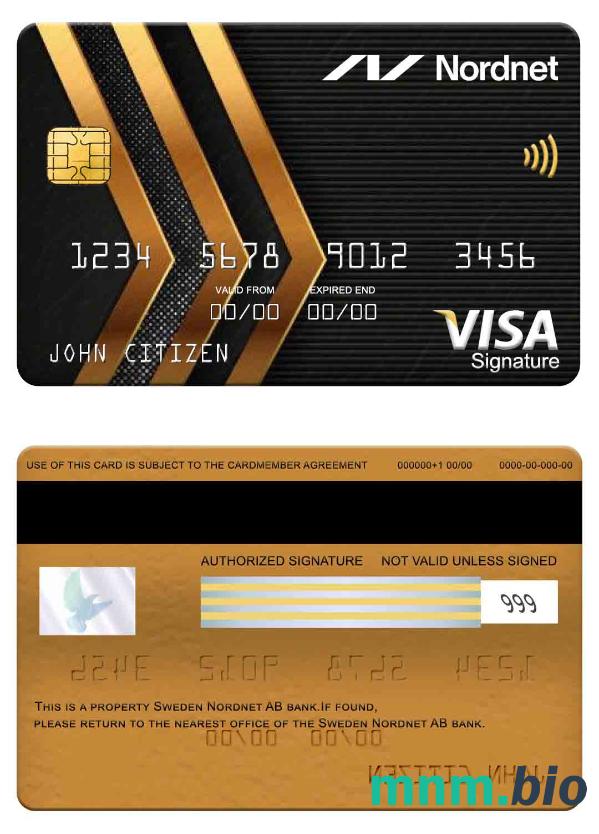 Sweden Nordnet AB bank visa podpis karta przykład w formacie PSD